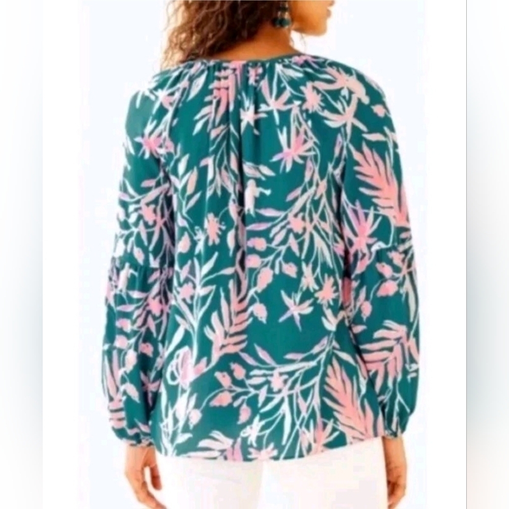 Lilly Pulitzer Amelia Floral Blouse Top Long Sleeve Off Shoulder V-Neck Size L - Picture 2 of 12